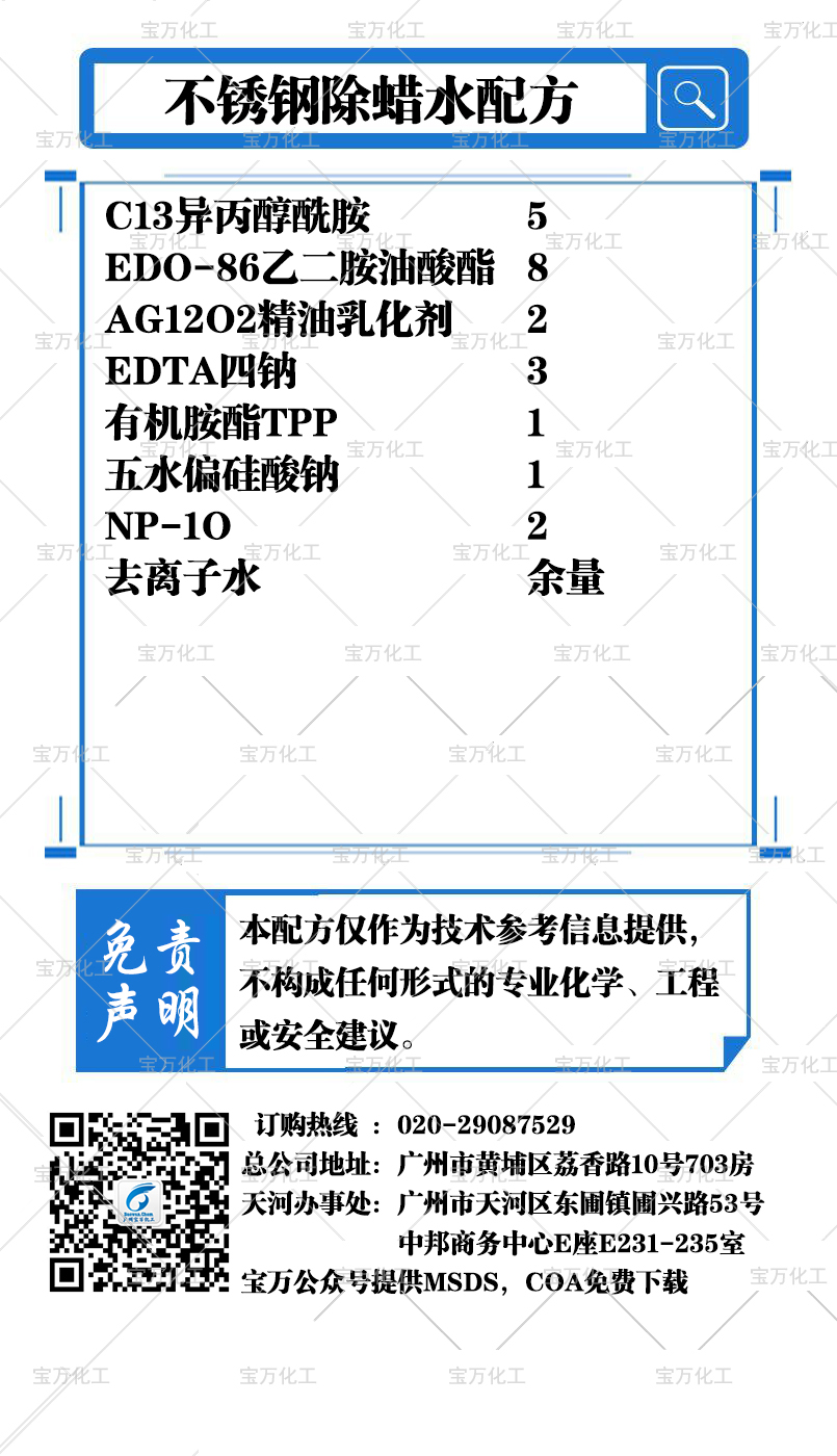 不锈钢除蜡水配方