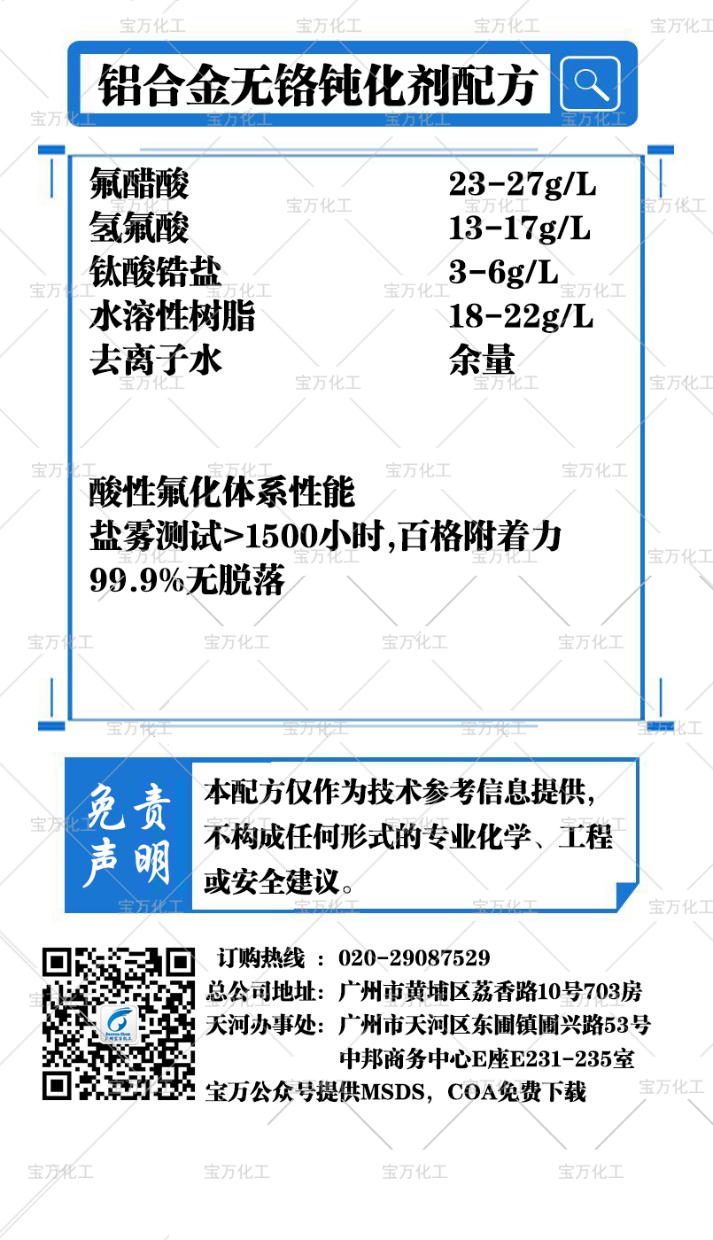 铝合金无铬钝化剂配方