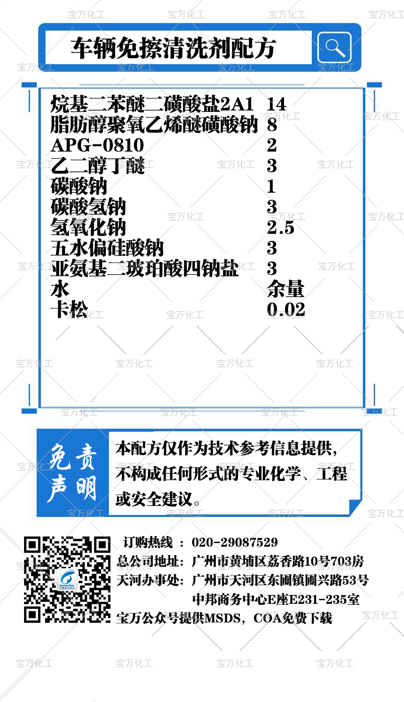 车辆免擦清洗剂配方
