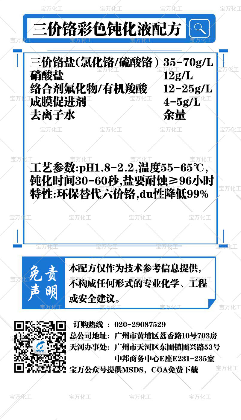 三价铬彩色钝化液配方